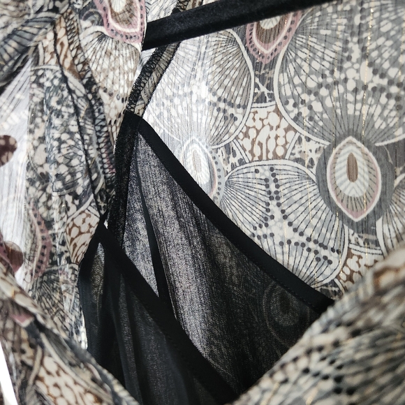 Veronica M Catia Peacock Feather Print Chiffon Smocked Dress L - Picture 9 of 17